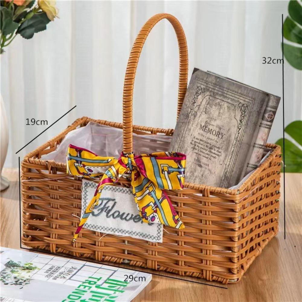 

Прочная бамбуковая корзина для цветов с длинной ручкой, плетеная корзина для хранения под ротанг, День святого Валентина Type C