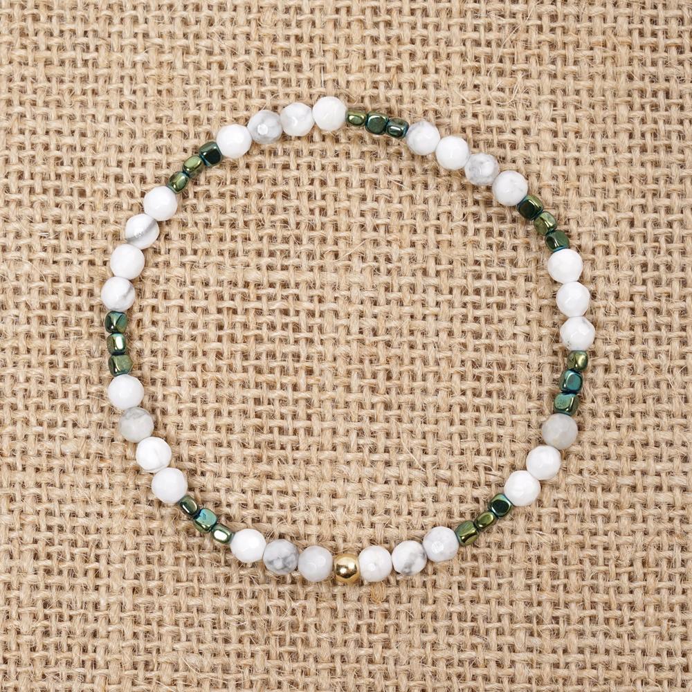 Jbans Classic Green Hematite Point White Agate Gem Bracelet (Y2101-Ac055_Gn)