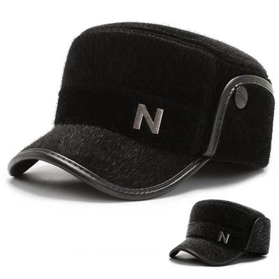 New Autumn and Winter Men's Imitation Mink Flat Top Cold Hat Neck Protection Thickened Military Hat Old