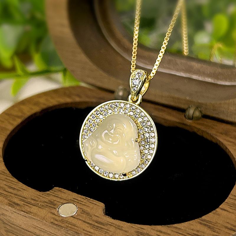Natural Chalcedony Buddha Gong Laughing Buddha Set Pendant Bracelet Inlaid With New Chinese Jewelry High-End Women'S Style