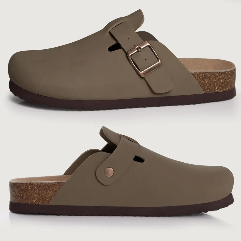 Comwarm Fashion Cork Footbed Clogs Women Unisex Home Leather Mules Comfort Potato Shoe With Arch Support Outdoor Evening Sandals