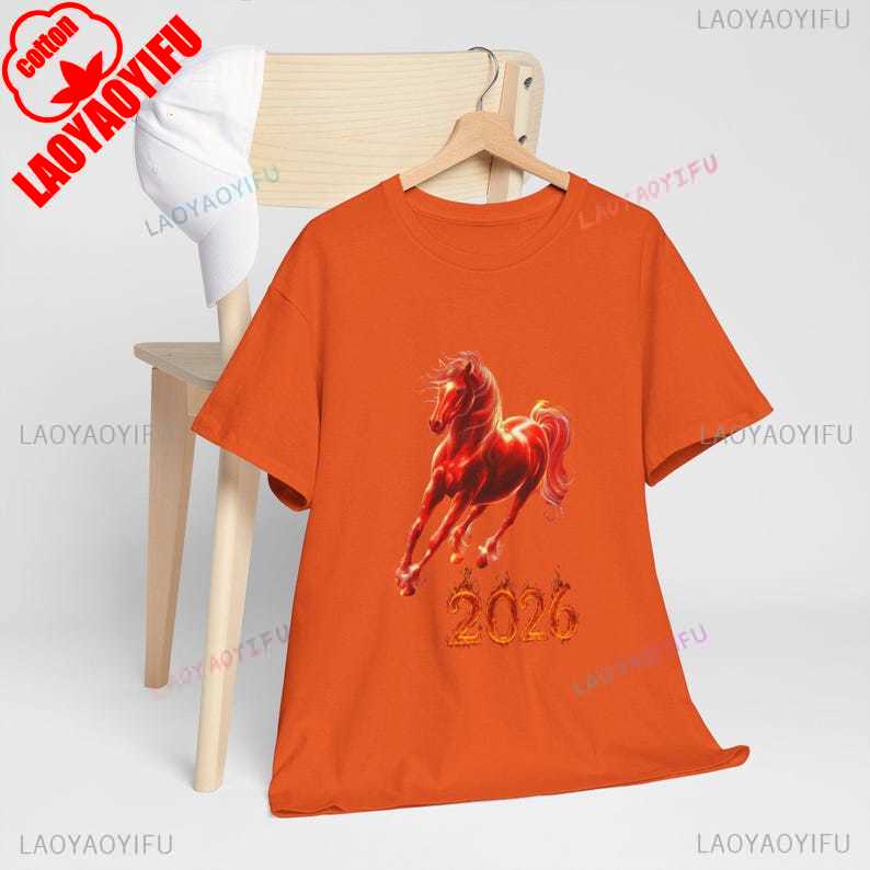 2026 Creative Fire Horse Chinese New Year Racing Gift for Vets  Equestrian of The Graphic Illustration Tops Tee Cotton Shirt