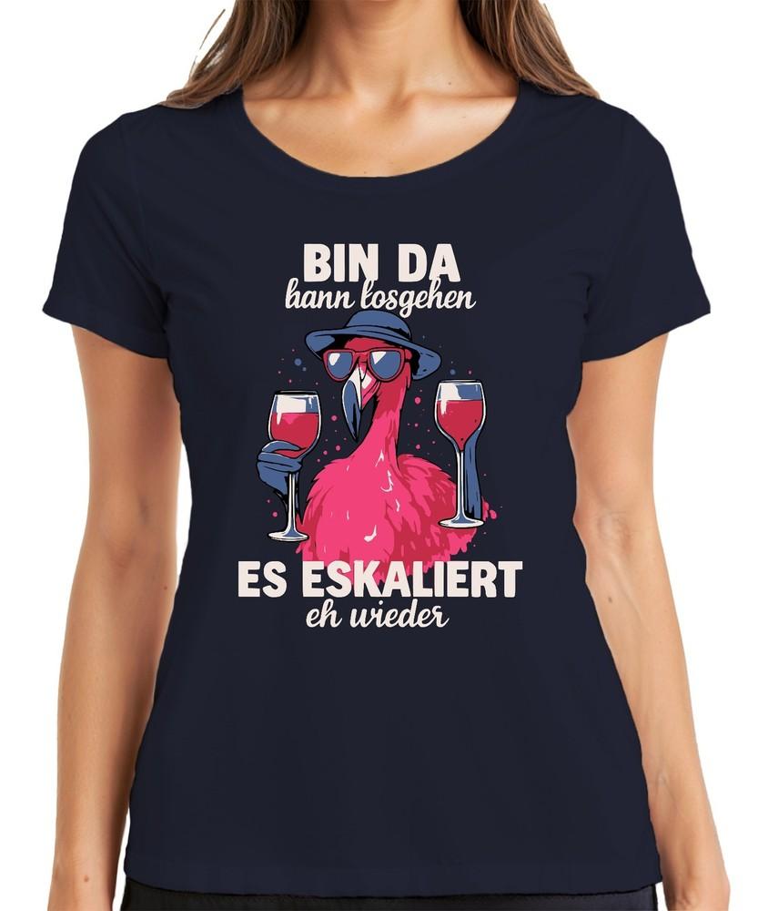 Im Here And Now Escalating Again Anyway Flamingo Wine Party Summer Ladies TShirt S