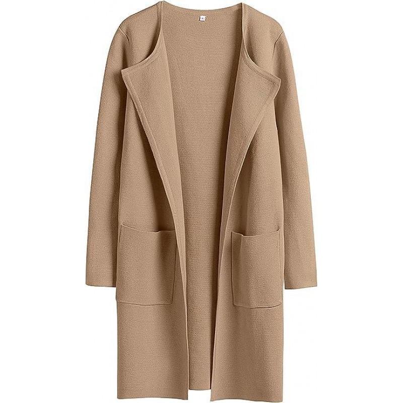 Womens Oversized Wool Blend Coat Longline Casual Outerwear With Notched Collar Pure Color