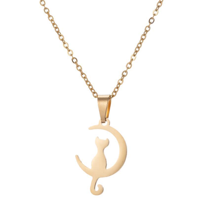 European & American Stainless Steel Necklace: Arrow, Water Drop, Moon Cat, Heart Pendant for Women - Elegant Sweater Chain
