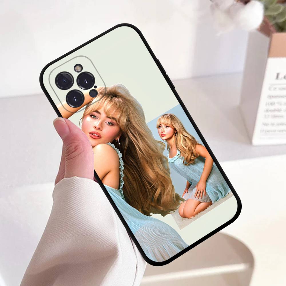 

Singer S-Sabrina Carpenter Phone Case Black Soft Silicone TPU Phone Case For IPhone 11 12 13 14 15 16 17 Pro Plus Mini Max iPhone 12 mini