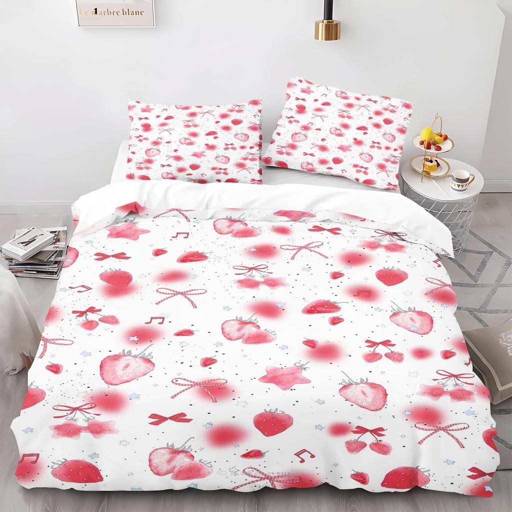 Strawberry Duvet Cover Cartoon Print 3D Exquisite Digital Printing Bedding Set Comforter Bed Youth Home Decor Kids Girls Gift