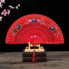 Faltfächer mit Quasten, doppelseitig, Blumenmuster, hohle Holzrippen, Laufstege, Tanz-Wing-Chun-Requisiten, Damen, Sommer-Handfächer, Partyzubehör