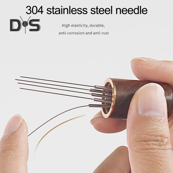 Agitador de pó de café expresso com cabo de madeira 5 agulhas prático tipo ferramenta de distribuição de pó de café