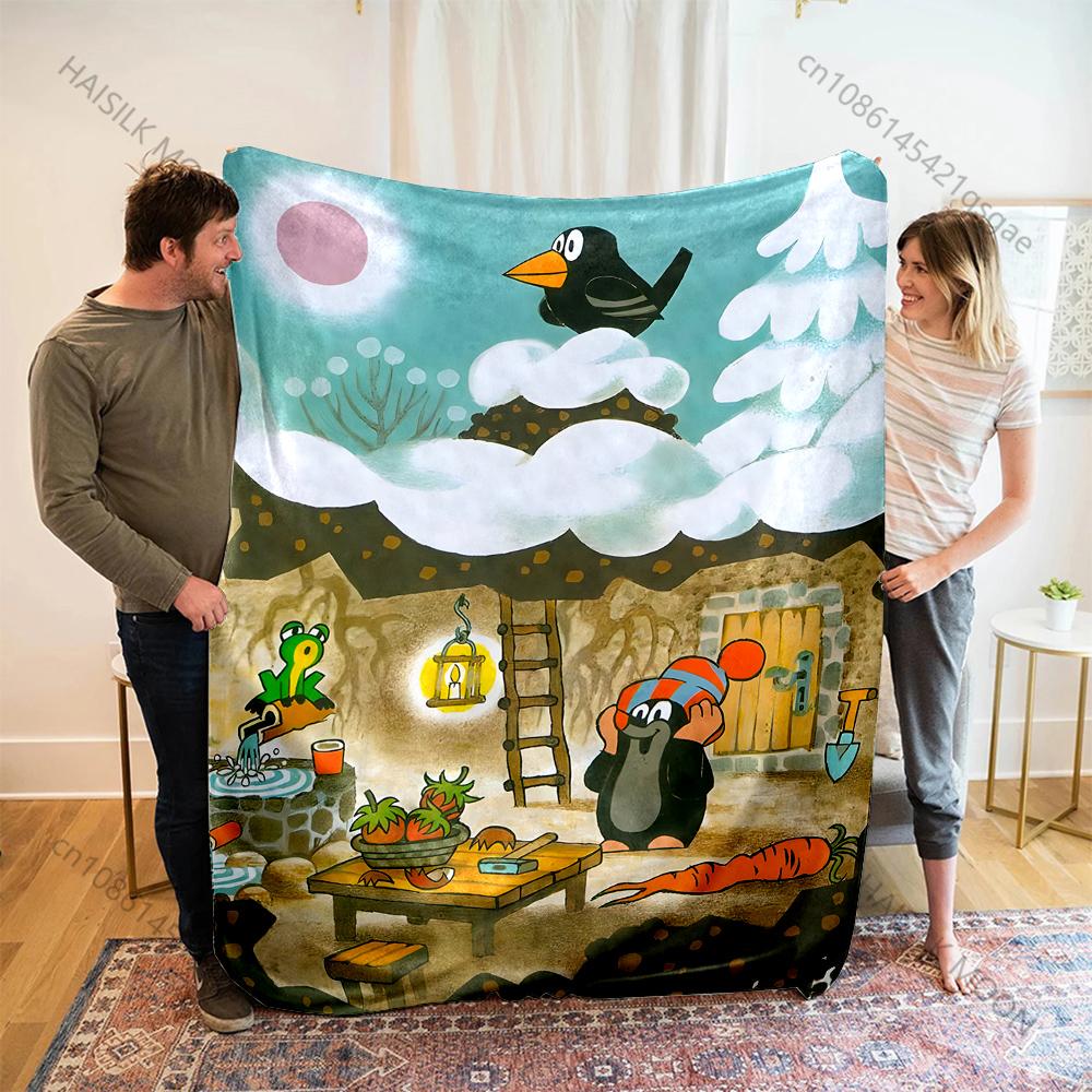 Cute Little Mole Print Cartoon Blanket Warm Soft and Comfortable Home Travel Sofa Bedding Camping Cars Cover Blanket for Gifts