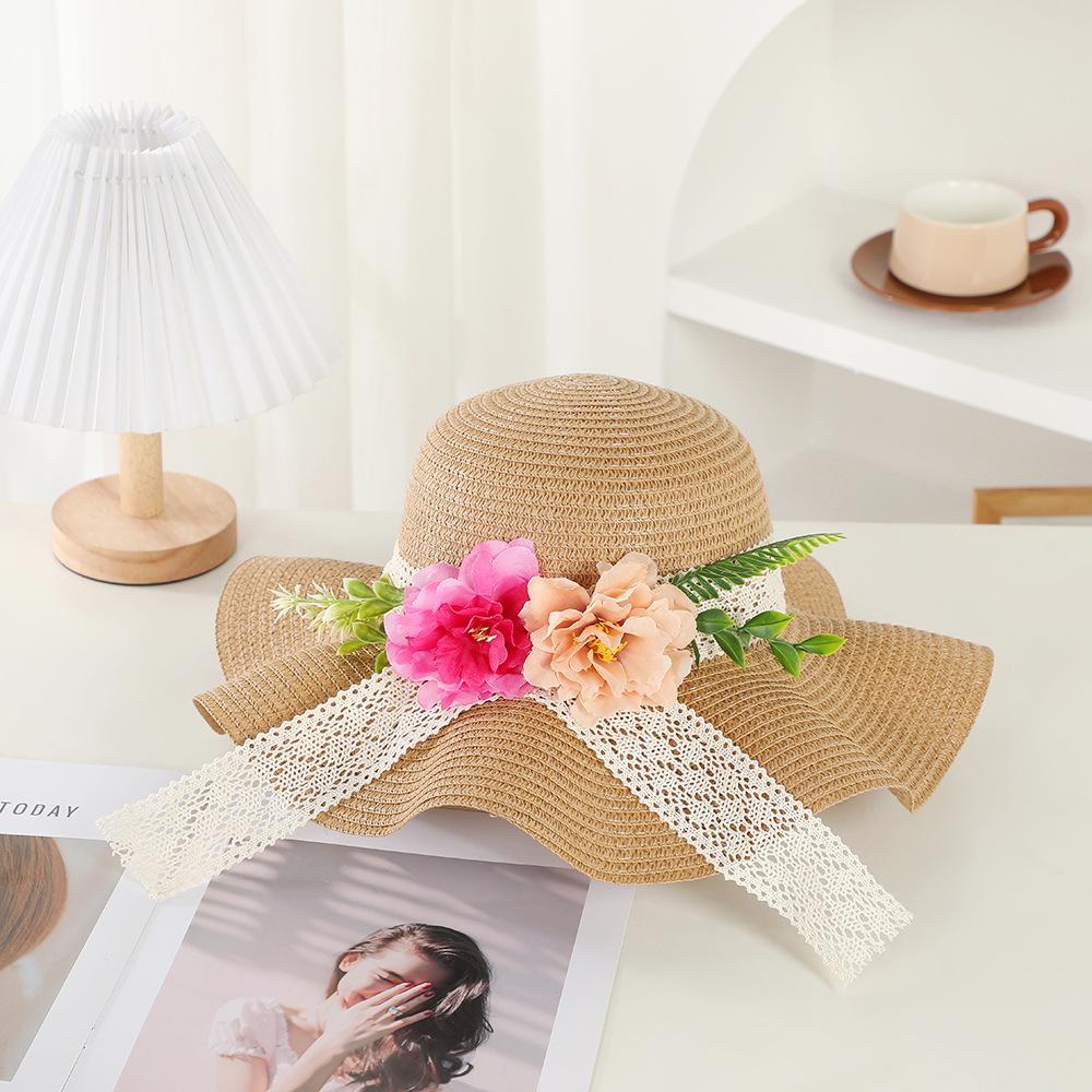 Early spring new beach travel sunscreen hat fashionable flower summer UV protection sunshade straw hat