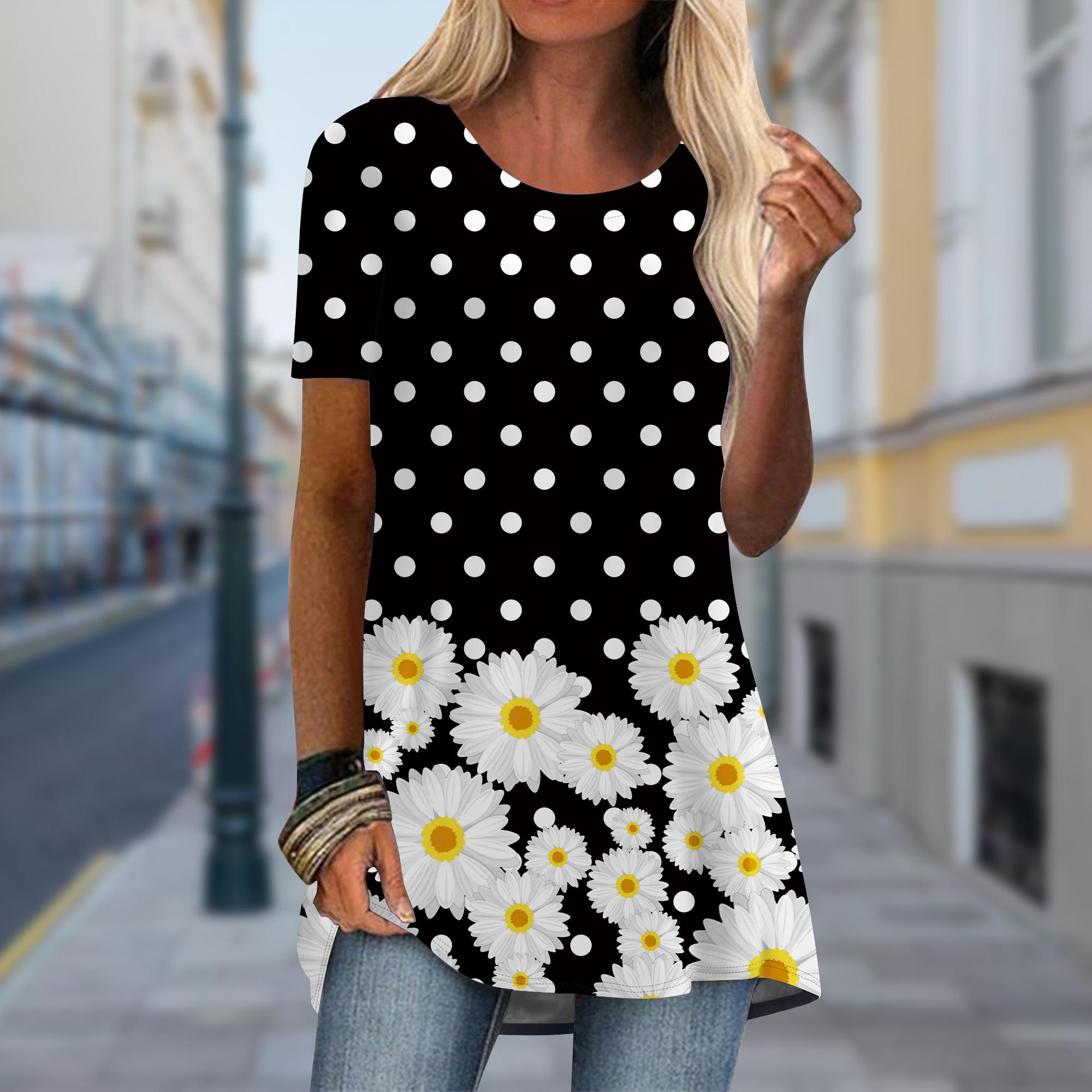 

Плюс размер Женская весенняя волнистая точка принтованная удобная футболка с коротким рукавом и круглым воротником повседневные мешковатые футболки средней длины 8XL бежевый