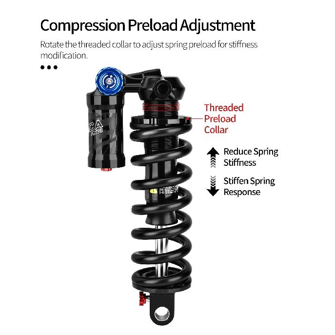 RCT3 Bicycle Trunnion Mount Rear Shock 185/205mm Coil Spring Shock 550LBS MTB Soft Tail Bicycle Rear Shock Absorber