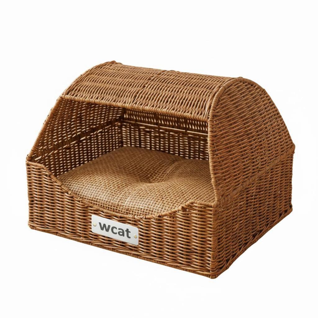 Drawer Design Feline Bed Two-Way Use Folding Wicker Pet House Easy to Clean