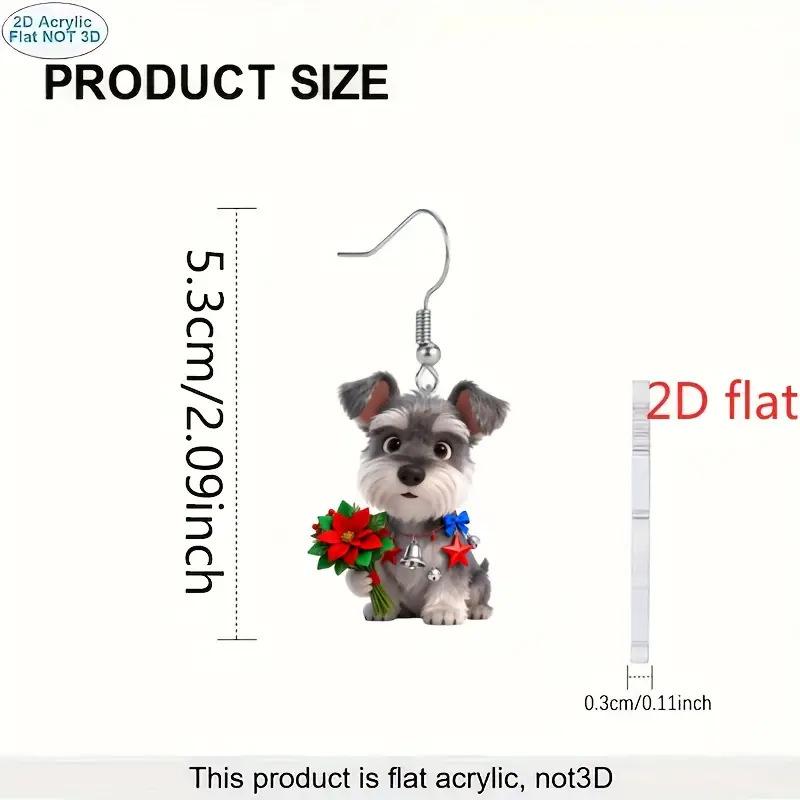 Dwuwymiarowe Świąteczne Ornamenty i Kolczyki z Psem Sznaucerem i Kwiatowym Drzewkiem