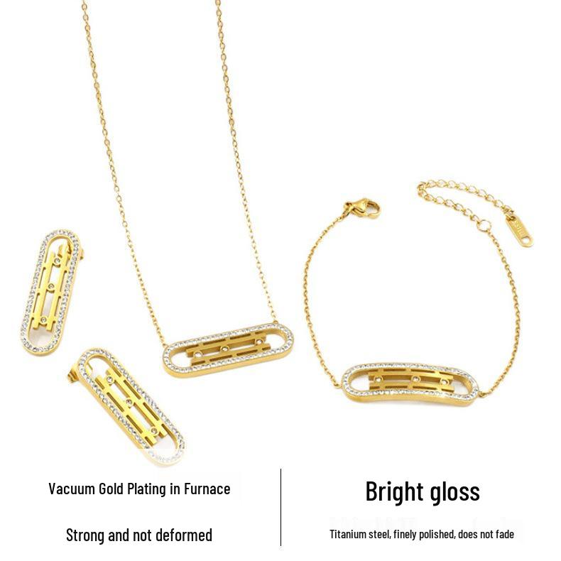 Elegant Titanium Steel Meijia Pendant Set: Women's Diamond Paperclip Clavicle Chain Trio