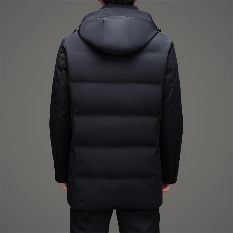 Winter Neue Daunenjacke Herren Mittellange und Lange Daunenjacke mit Kapuze Kältebeständige Casual Daunenjacke für mittleres Alter und junge Leute