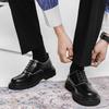 Men Genuine Leather Derby Shoes Male Square Toe Lace Up Platform Flats Business Dress Shoes Formal Wedding Footwear