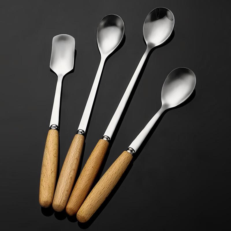 Abay Wooden Handle Stainless Steel Dining Spoons, 4-Pack