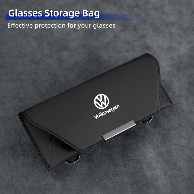 CUP1 Car Glasses Case Leather Sunglasses Storage Clip For VW Passat Golf Tiguan Polo Scirocco Jetta CC T-ROC Touareg Touran