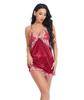 European & American Spaghetti Strap Backless Lace Trim Nightdress Lingerie Set