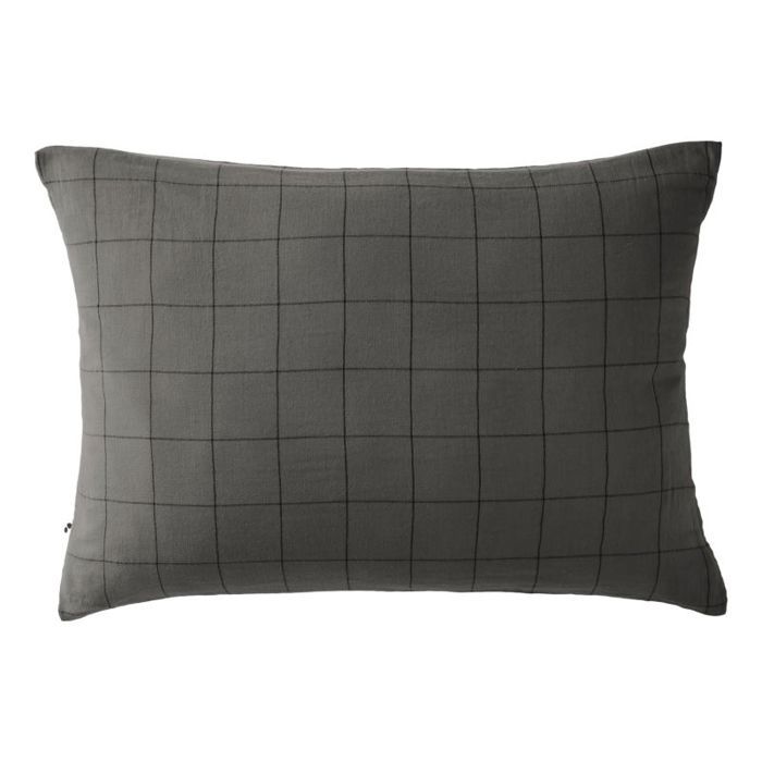 Woven-dyed Pillowcase Large Checks Deco "Gaïa Match" 60 X 60 Cm & 50 X 70 Cm "Cotton Gauze" - Gaïa Match Granite - 50 X 70
