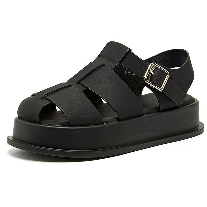 Summer New Women's Leather Bag Head Sandals Women's Casual Platform Pig Cage Shoes Woven Fashion Women