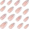 Pink French Edge Press On Nail with Colored Dot Accents, Long Pointed 30 Piece Styling Set, Adhesive Tabs and Storage Box Included