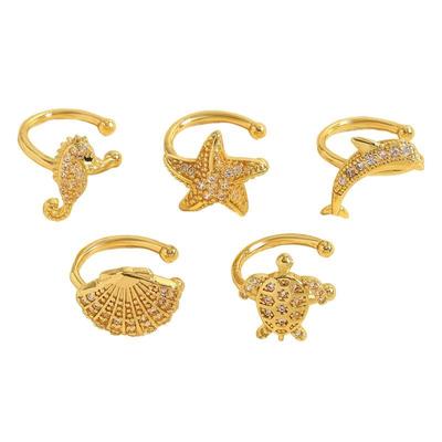 Dolphin Starfish Ocean Series Ear Clips Micro-inlay Zircon No Piercing Shiny Fashion Jewelry for Women Wedding Guest