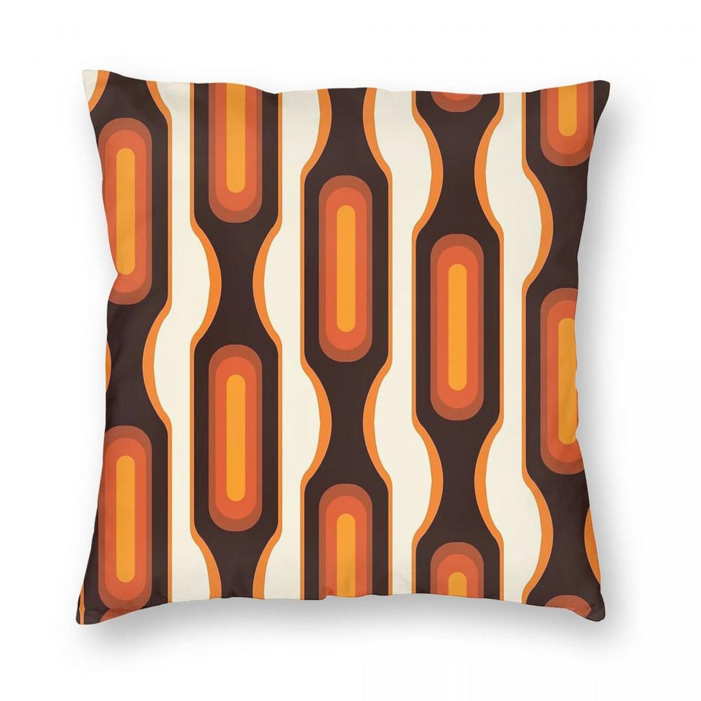 Cuscini 1970S Arancione Moderno Federa Quadrata Poliestere Lino Velluto Stampato Cuscino Decorativo da Lanciare Copricuscino per Divano