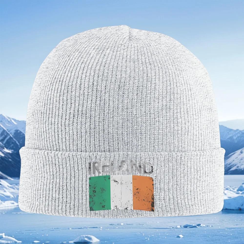Flag of Ireland with white green orange Unisex Women Unisex Knitted Hat Beanie Pullover Cap Winter Thermal Warm Christmas Outdoor C