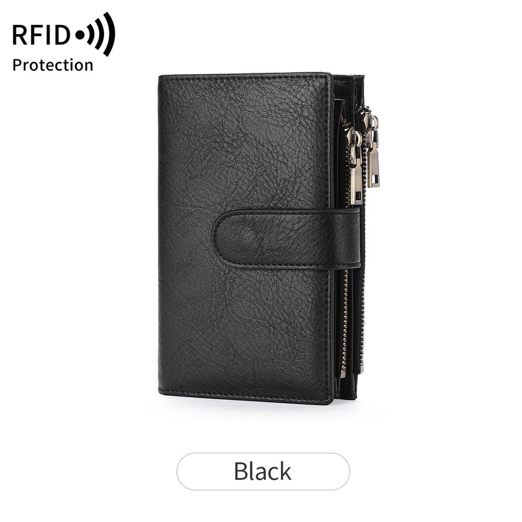 Mode Damen Geldbörse Vintage Faltriemen Doppelte Reißverschlusstasche Kurzer Kartenhalter Hohe Qualität Luxuriös Tragbare Clutch Kartenhalter