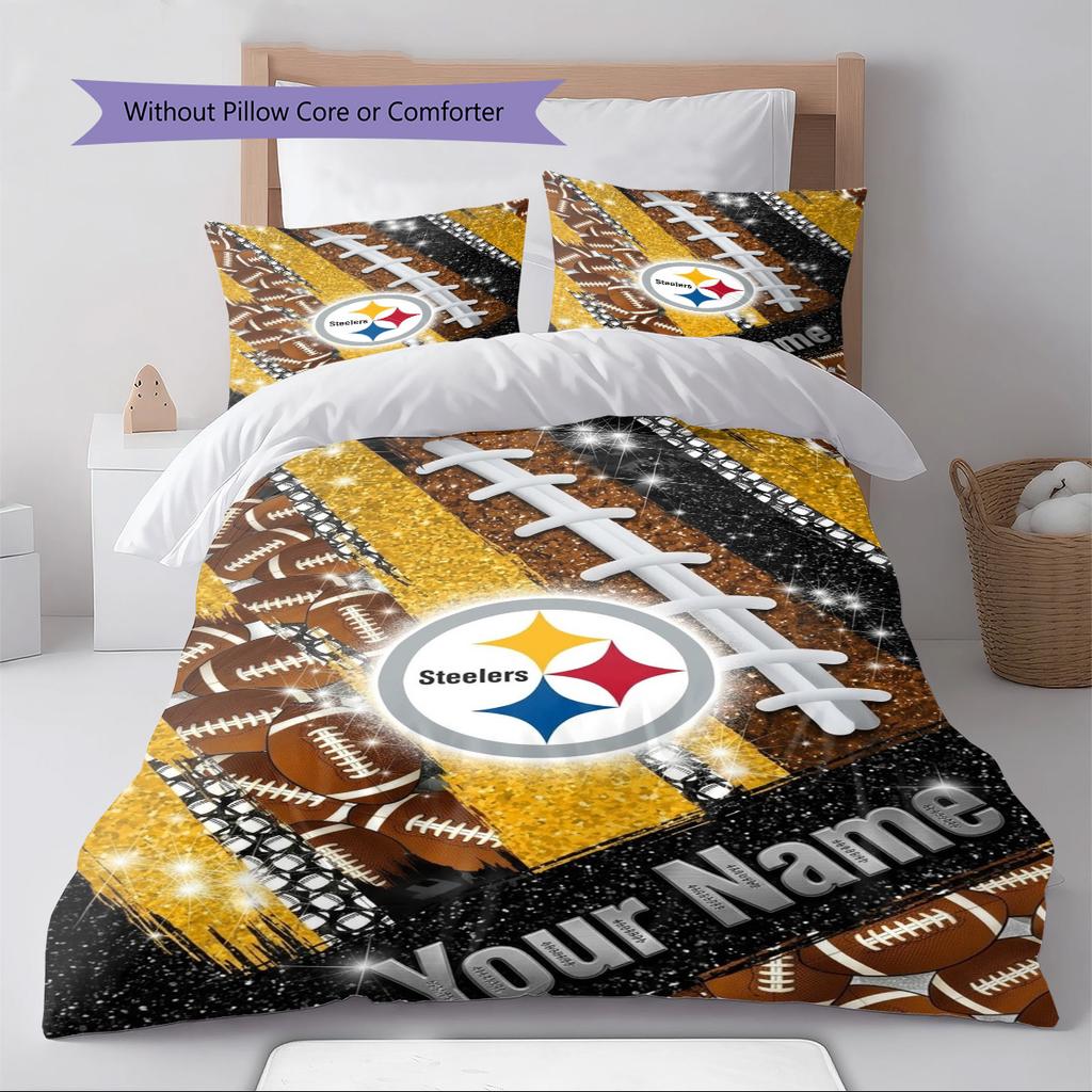 Naam Op Maat Pittsburgh Steelers Patroon Beddengoed Set Dekbedovertrek Kussensloop Huisdecoratie Cadeau (1 dekbedovertrek + 2 kussenslopen, zonder binnenkussen)