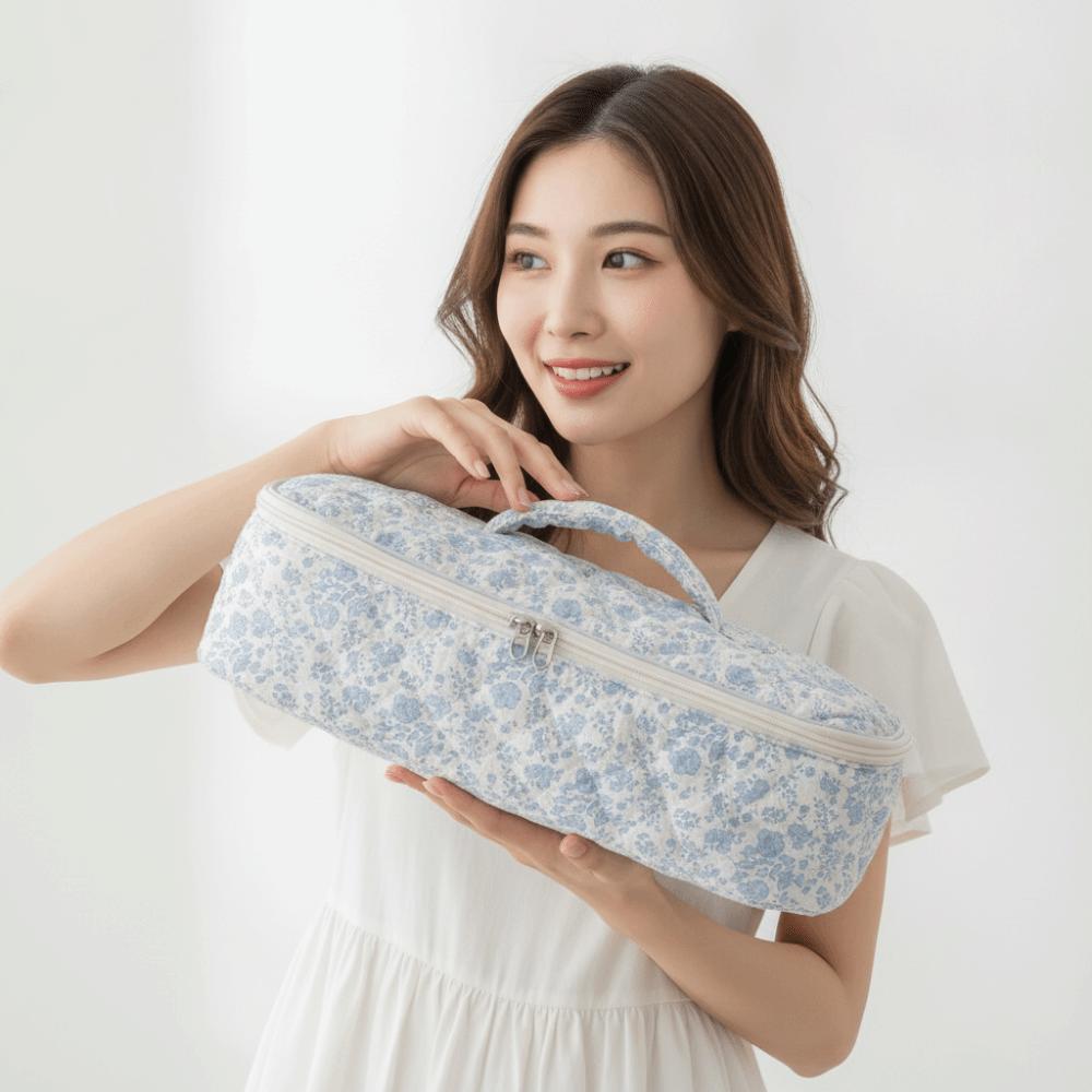 Handbag Blow Dryer Pouch Quilted Cotton Curling Iron Organizer Hair Dryer Bag Bathroom Storage