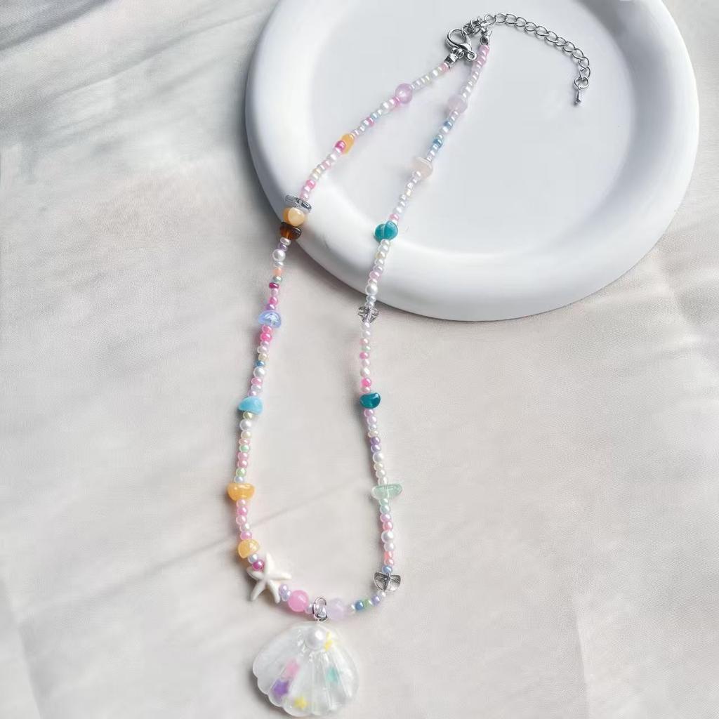Dopamine summer colored shells gradually change beaded necklace new spring and summer seaside vacation style versatile chain