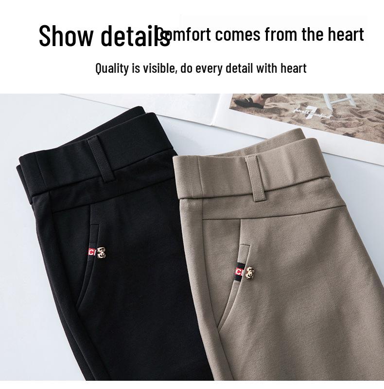Women's Cotton-Blend Stretch Slimming Pants - Plus Size, Straight-Leg, Spring/Autumn 2025
