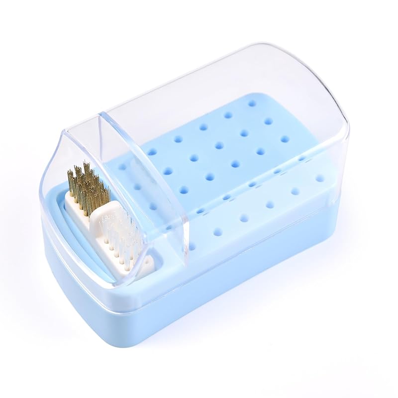 2 in 1 Nail Drill Bit Holder & Nail Drill Bit Cleaner Brush Case 30 Holes Dustproof Nail Drill Bit Display Stand Organizer Box Manicure Drill Bits
