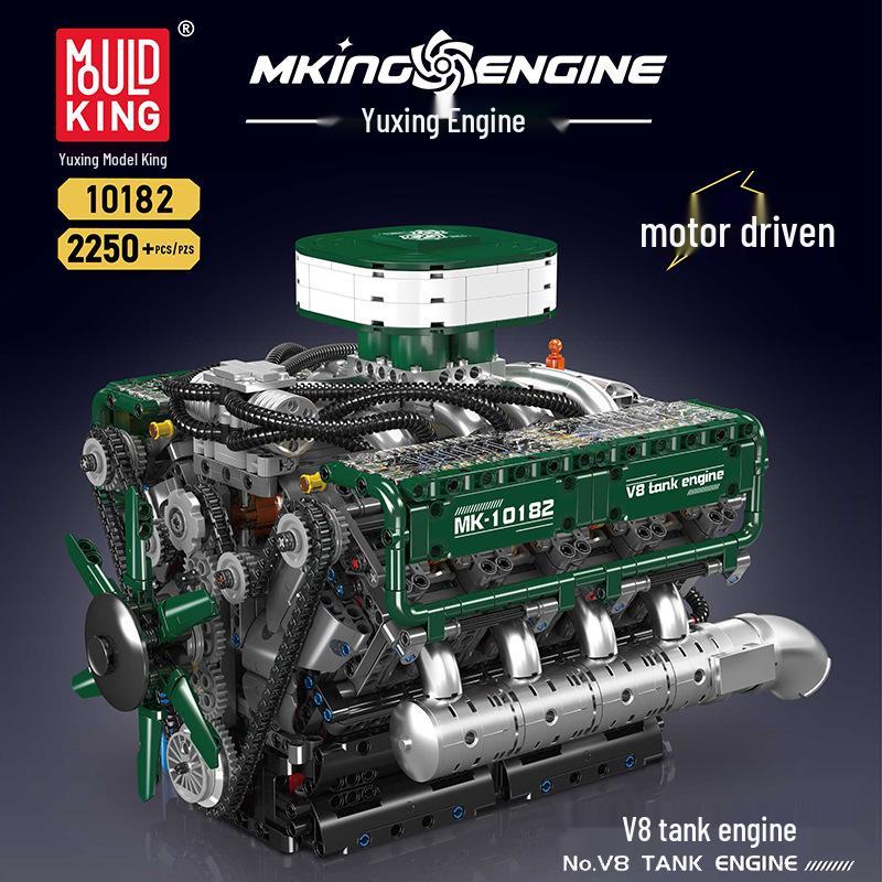 Yuxing King 10182 V8 Engine Tank: Remote Control Electric Eight-Cylinder Building Blocks Toy