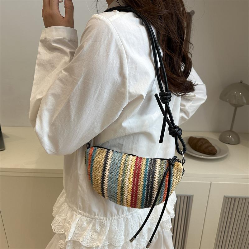 Niche rainbow contrasting color woven bag women's summer new fashion messenger dumpling bag small bag