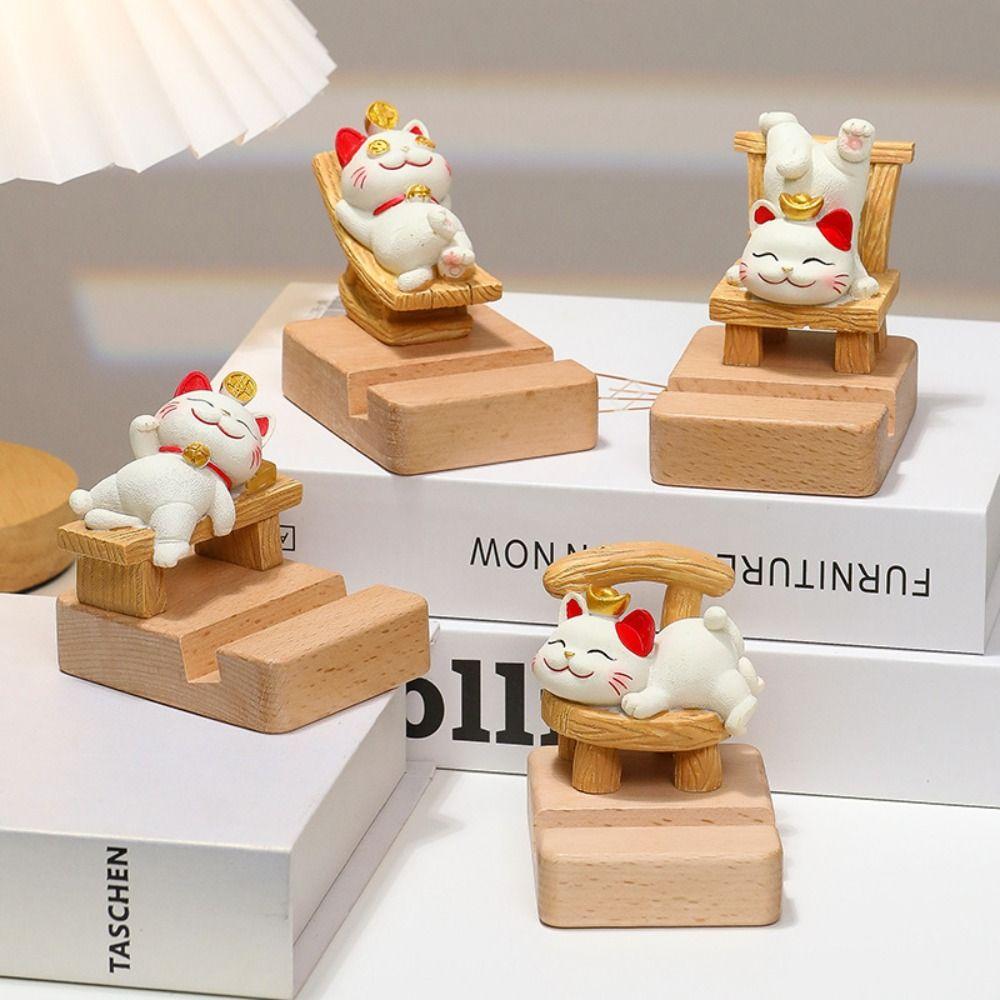 Multi-functional Lucky Cat Figurines Statue Gold Cat Model Doll Holder  Mobile Phone Accessories