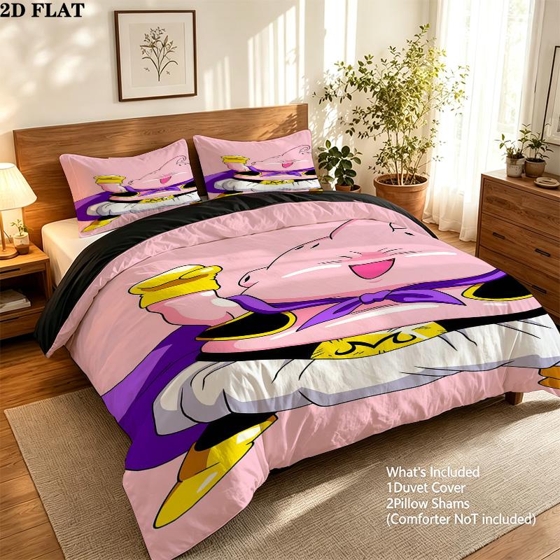 Majin Buu Pattern Bedding Quilt Set Quilt Cover Pillowcase Home Birthday Gift(1 * duvet cover + 2 * pillowcase, without core)