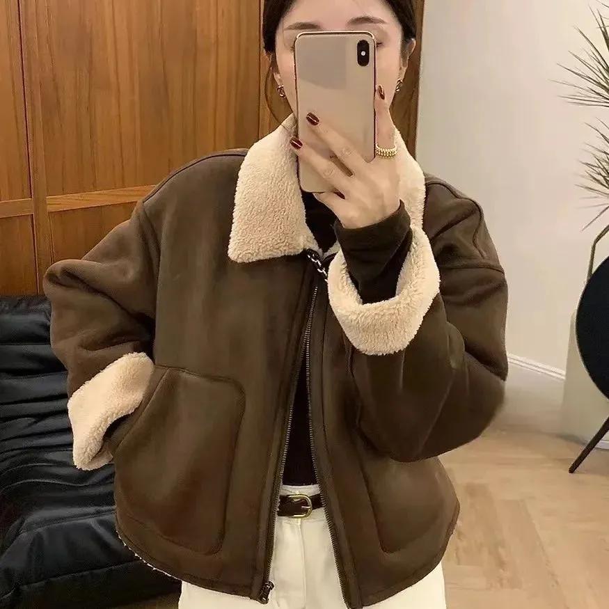 Women's Autumn and Winter Solid Color Thick Warm Jacket Simple Long Sleeved Jacket