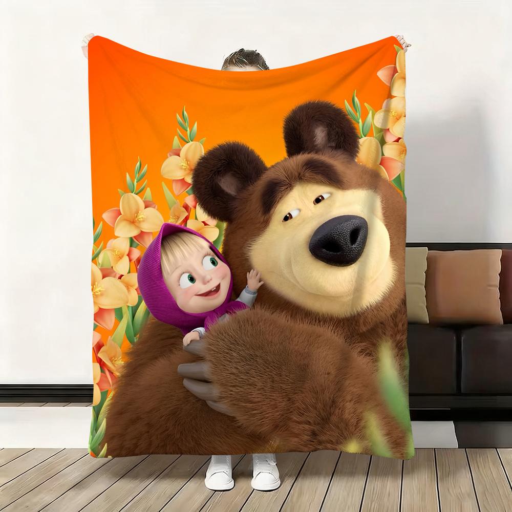 Cartoon M-Masha and the B-Bear Throw Flannel Fluffy Soft Blanket Warm Skin-Friendly Throw for Sofa Bed Office Nap Winter