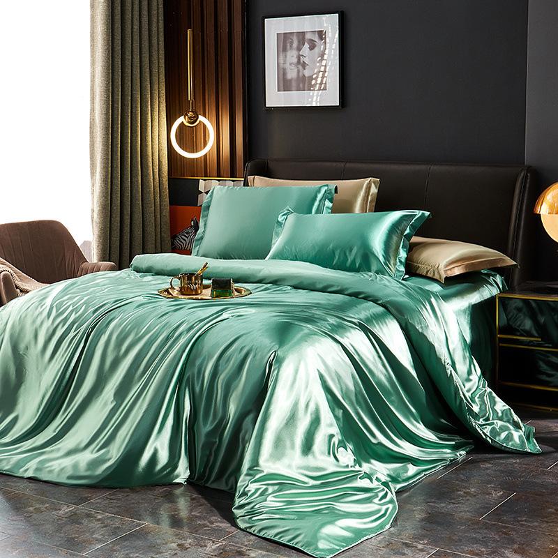 Blended Natural Mulberry Silk Bedding Set with Duvet Cover Bed Sheet Pillowcase High End Satin Single Double Queen King Bedsheet