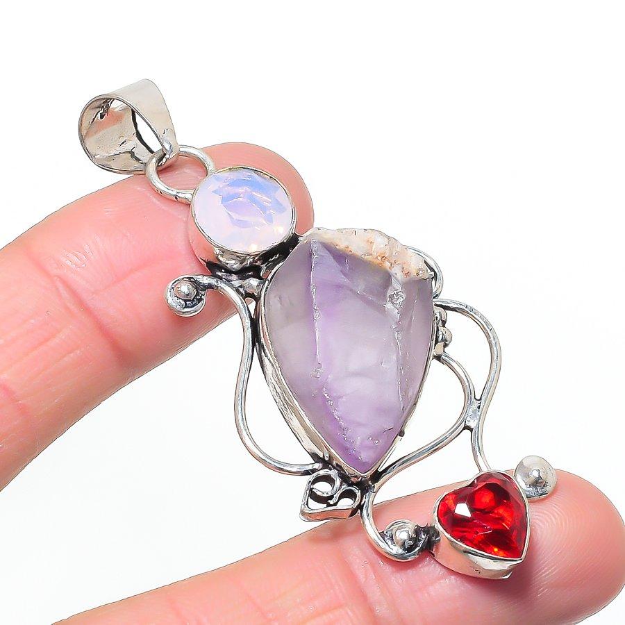 Natural Amethyst Rough, Opal 925 Sterling Silver Jewelry Pendant 2.60 AP-14601