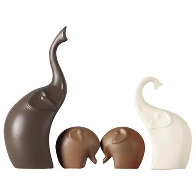 Heminredning Elefantfamilj Keramikfigurer med matt finish - (Set med 4 delar, mattbrun) Ny