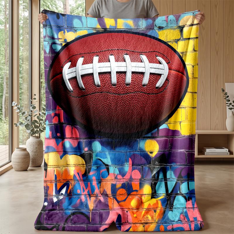 Football Action Painting Theme blanket Lightweight Warm Flannel Blanket Decorative Throw Blanket for Home Decoration