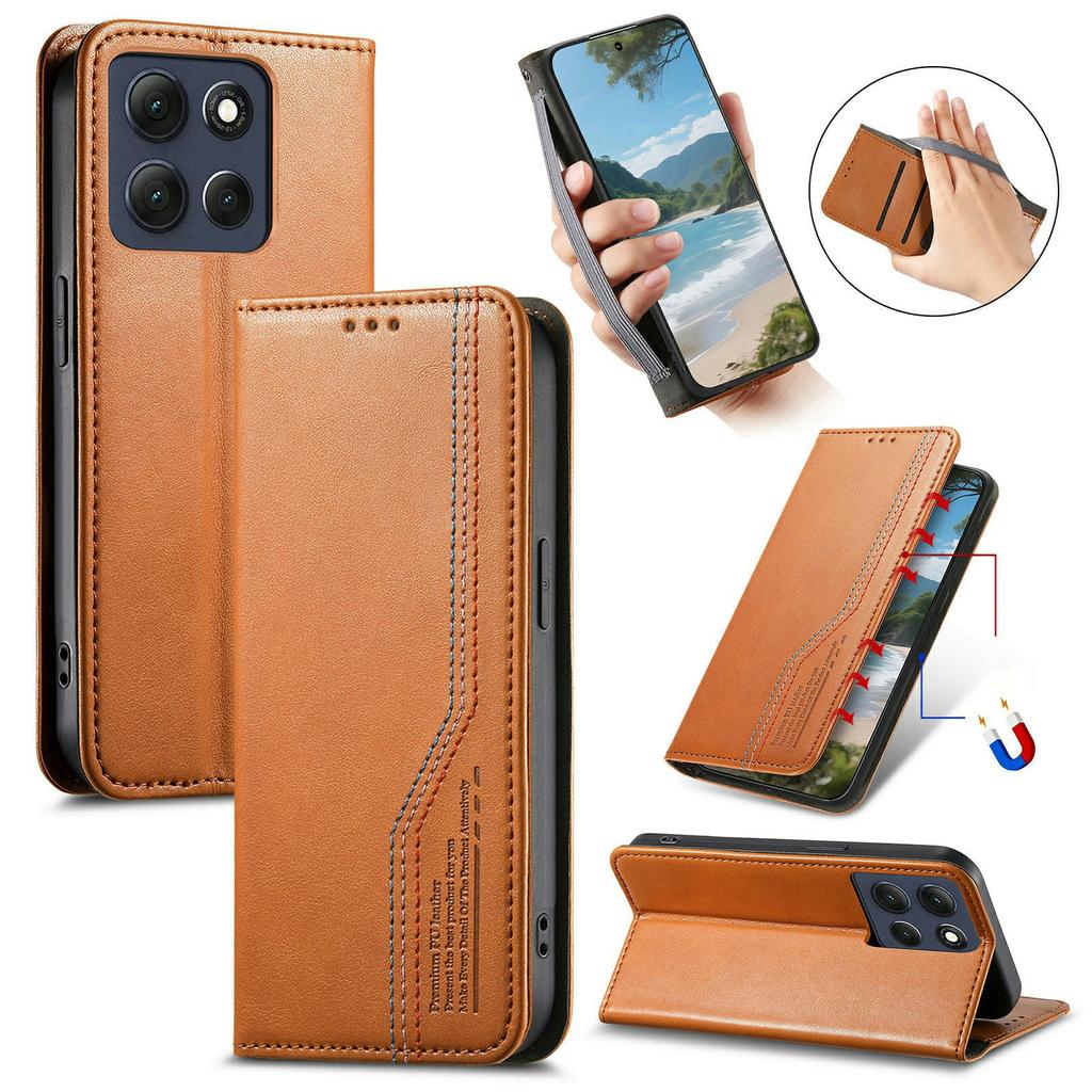 For Motorola Moto G86 Power 5G Case Wallet Tri-Color Stitching Leather Phone Cover with Elastic Wristband