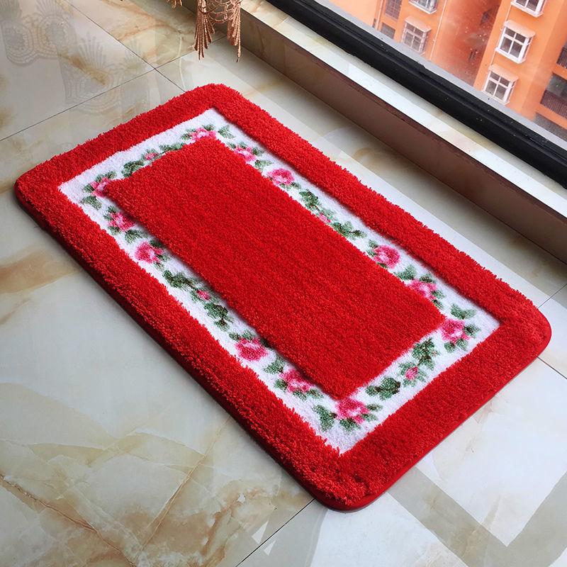 Flower Pattern Bathroom Mats Water Absorbent Kitchen Door Pads Thicken Living Room Rugs Pastoral Style Bedroom Carpet Anti-Slip