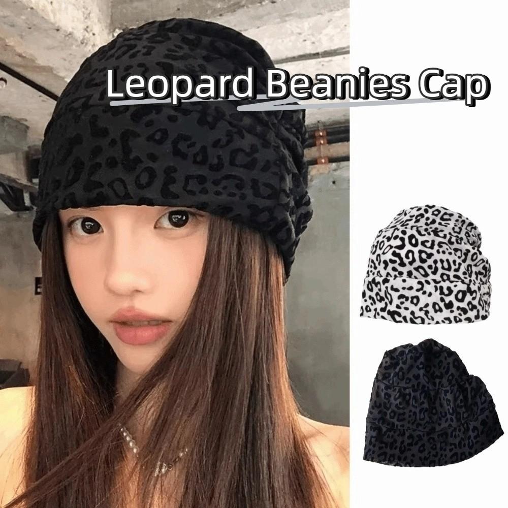 Stacking Pullover Hats Vintage Leopard Beanies Cap Trendy Y2k Baggy Cap  Women